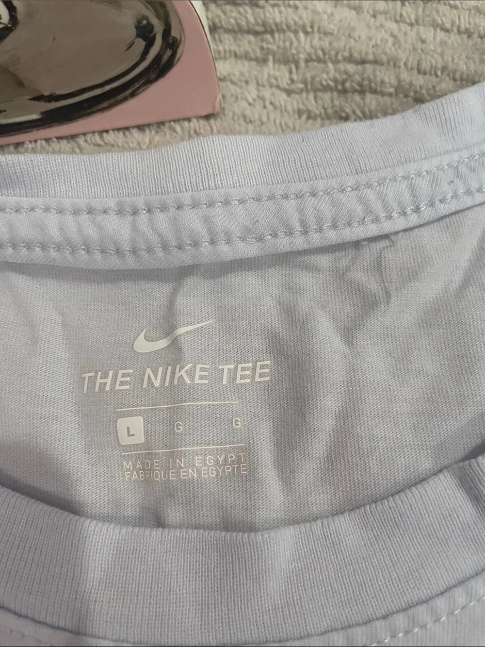 Nike White Tee with Teal Swoosh and Small Floral Accents